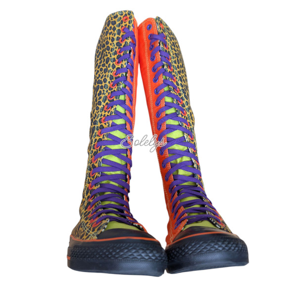 Converse 2011 XXHI Custom Orange Animal Print Knee High Sneaker Boot Womens 7.5 - Picture 11 of 13